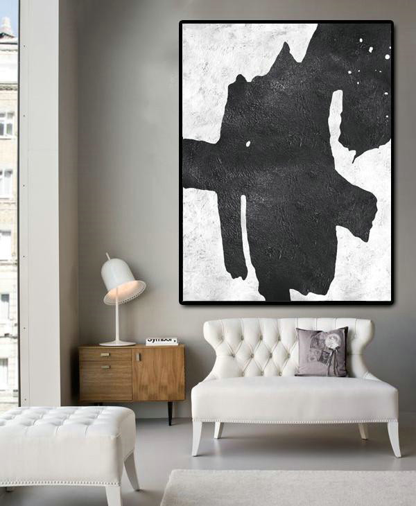 Handmade Large Contemporary Art,Black And White Minimal Painting On Canvas - Abstract Art Decor Large Canvas Painting